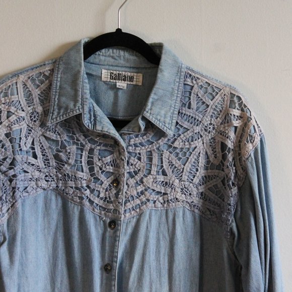 80s Vintage Galliano Western Denim Long Sleeve Medium - Picture 4 of 8